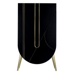 Mid-Century Style Saqris Bar Cabinet, Black and Brass, Handmade by Greenapple