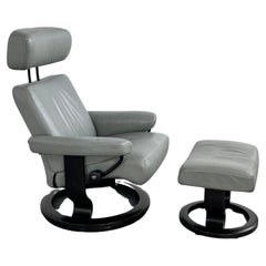 Sillón Relax Stressless Piel Gris Madera Diseño Escandinavo Estilo Mediano Siglo