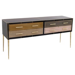 Buffet de style milieu de siècle en Made Wood Solid et recouvert de verre coloré