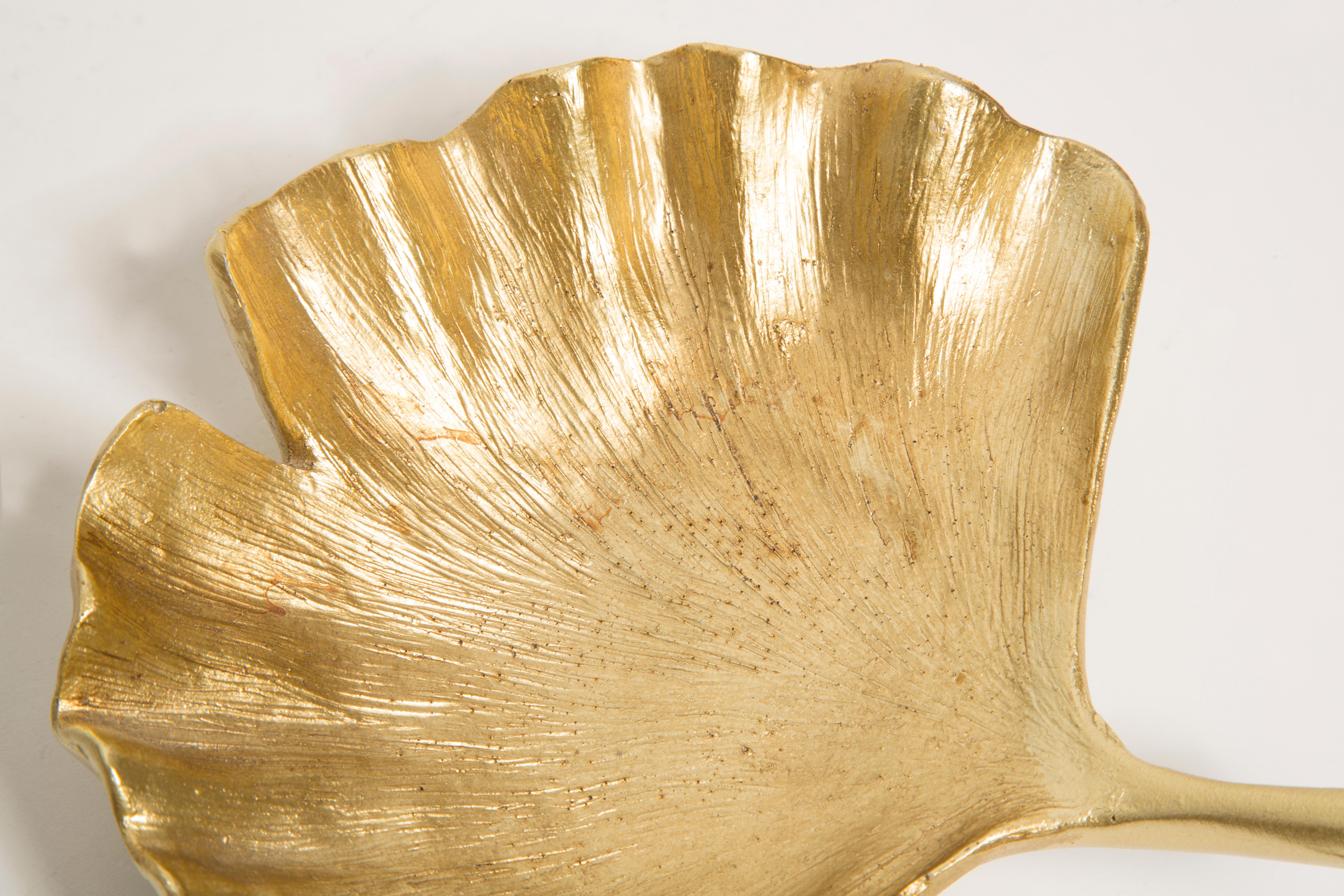 Mid Century Style Small Ginkgo Biloba Leaf Gold Gypsum Plate, Italy, 2000s For Sale 6