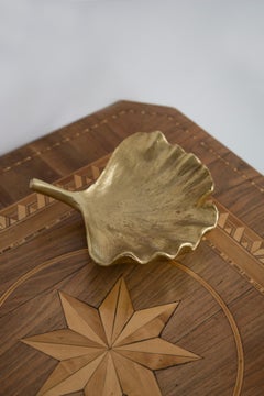 Mid Century Style Small Ginkgo Biloba Leaf Gold Gypsum Plate, Italy, 2000s