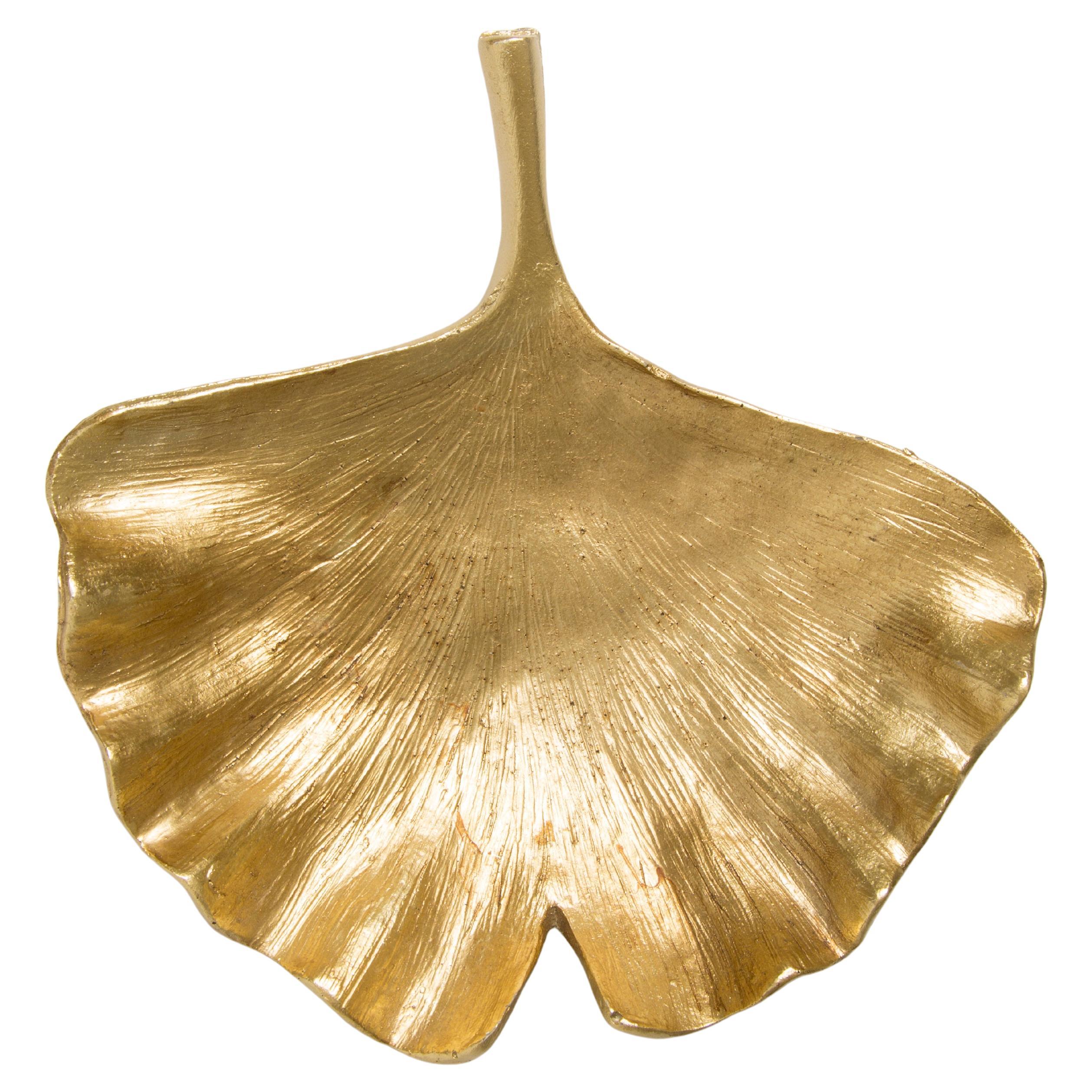 Mid Century Style Small Ginkgo Biloba Leaf Gold Gypsum Plate, Italy, 2000s For Sale