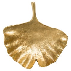Mid Century Style Small Ginkgo Biloba Leaf Gold Gypsum Plate, Italy, 2000s