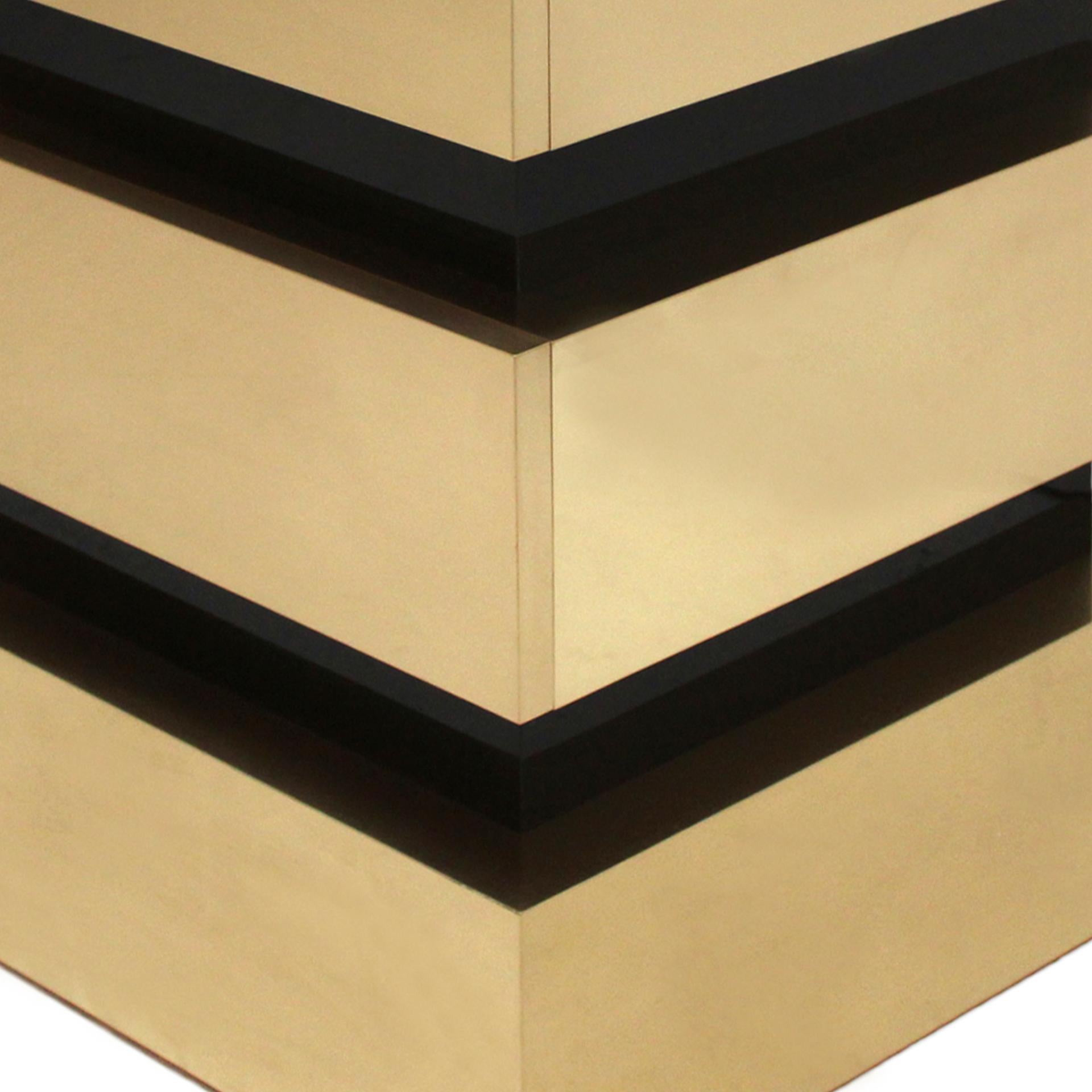 Mid Century Style Solid Gold and Black Wood and Brass Surface Italian Commode For Sale 1