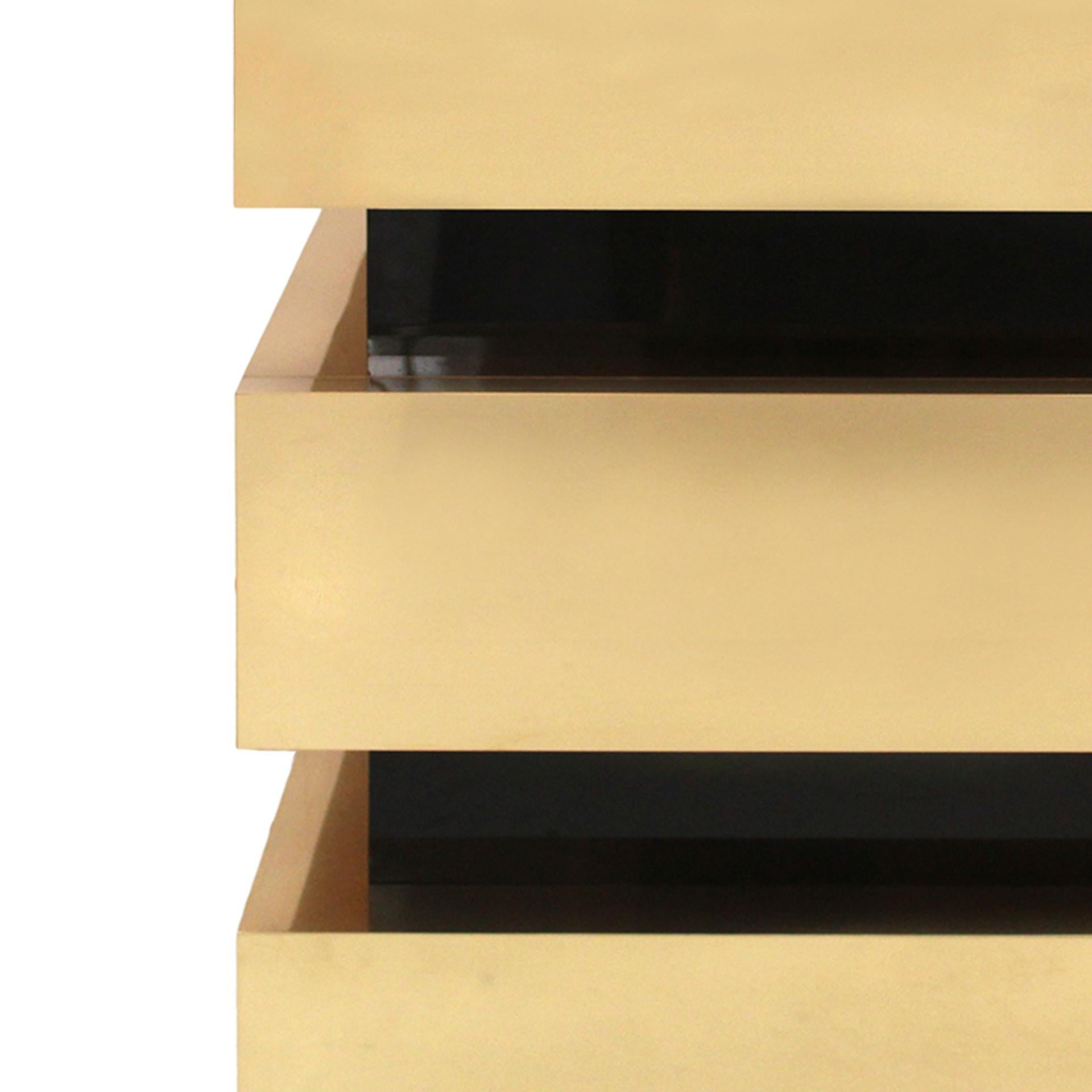 Mid Century Style Solid Gold and Black Wood and Brass Surface Italian Commode For Sale 2