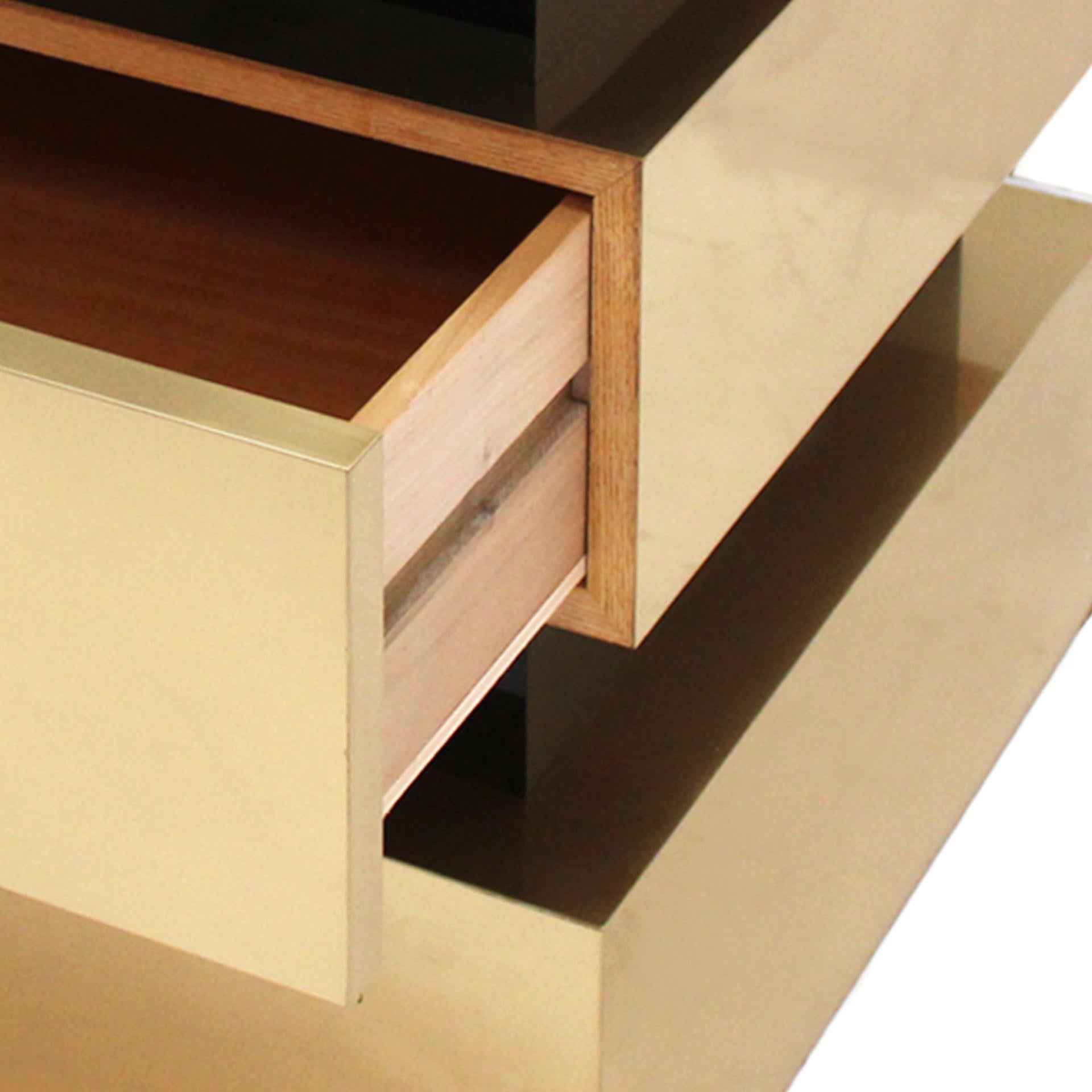 Mid Century Style Solid Gold and Black Wood and Brass Surface Italian Commode For Sale 3