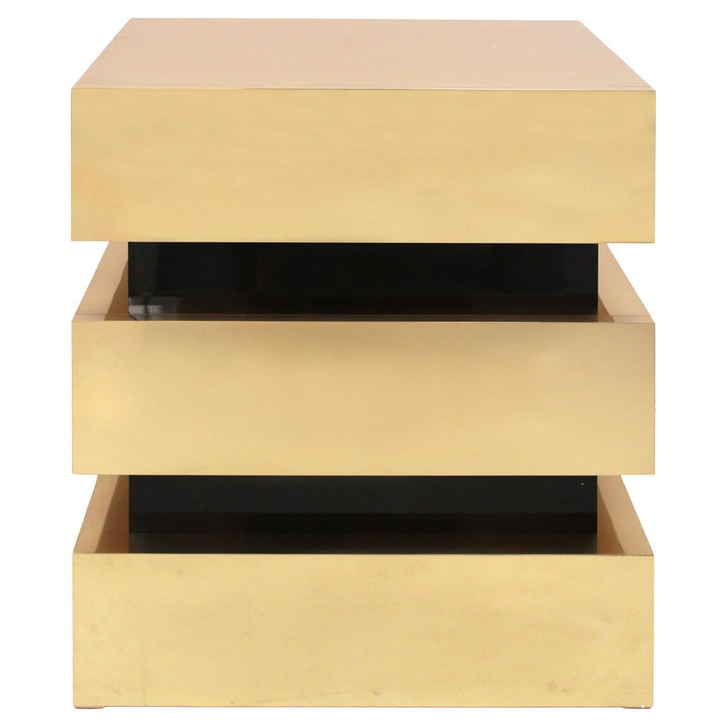 Mid Century Style Solid Gold and Black Wood and Brass Surface Italian Commode