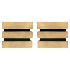 Mid Century Style Solid Wood, Brass and Black Glass Pair of Italian Commodes