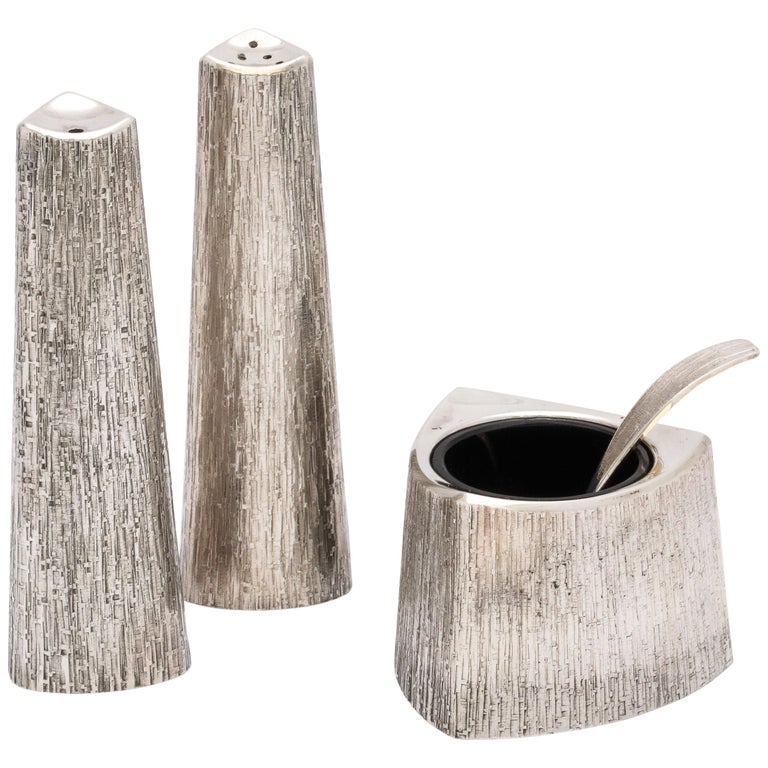 MidCentury Style Sterling Silver Condiments Set in Original Fitted Box