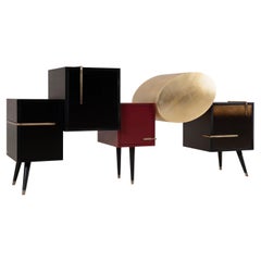 Credenza Sunshine moderna di metà secolo, nera, foglia d'oro, fatta a mano da Greenapple
