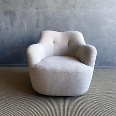 Mid Century Style Swivel Chair in a Plush Teddy Fabric