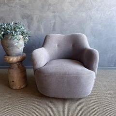 Mid Century Style Swivel Chair in Ecorcé Stone Washed Linen