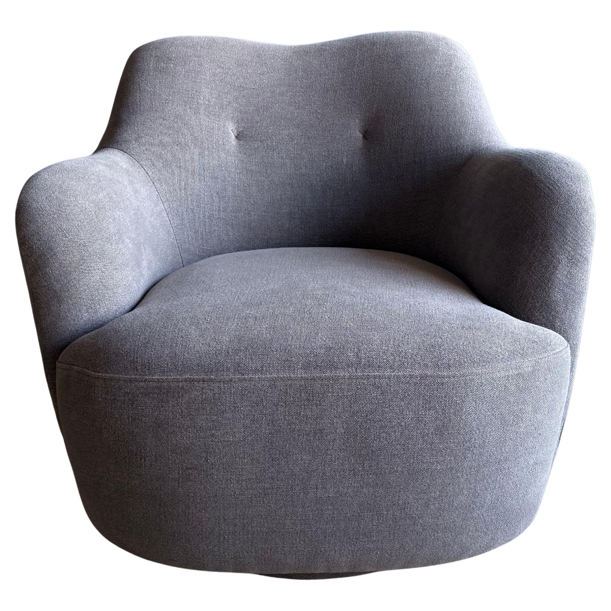 Mid Century Style Swivel Chair in Ecorcé Stone Washed Linen