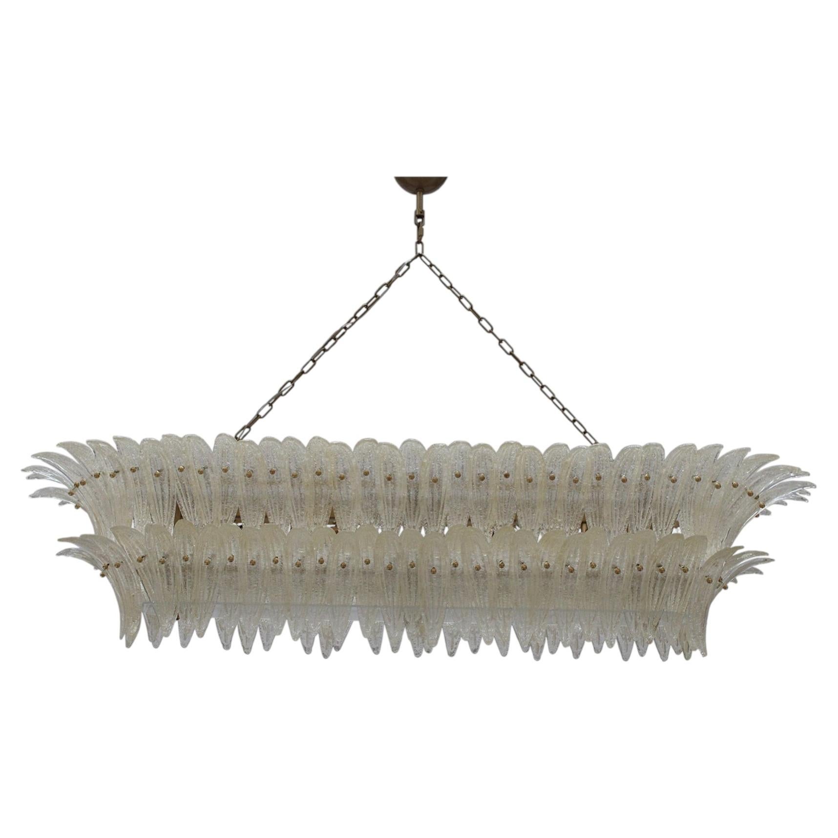 Mid-Century Style Transparent Murano Glass And Brass Italian Suspension Lamp