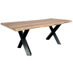 Mid Century Style Tree Trunk Wood Live Edge Top and Metal Feet Pedestal Table