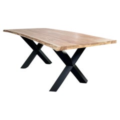 Mid Century Style Tree Trunk Wood Live Edge Top and Metal Feet Pedestal Table