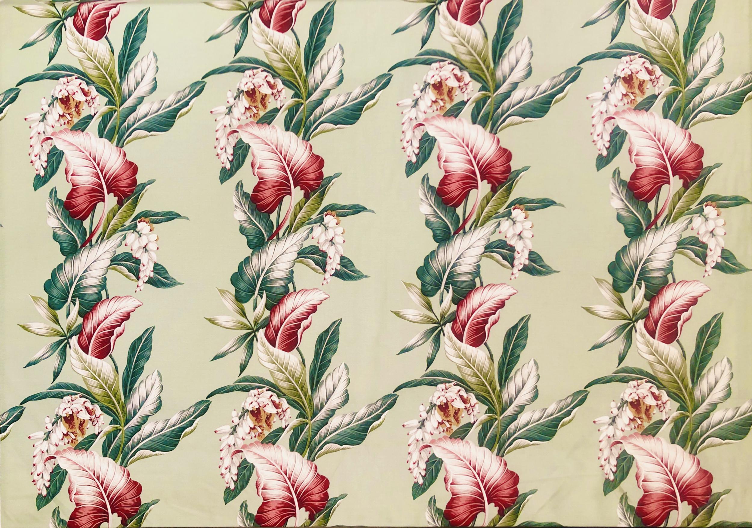 Mid-Century Modern Mid Century Style Trendtex Cotton Fabric with Tropical Flower and Leaf Design For Sale