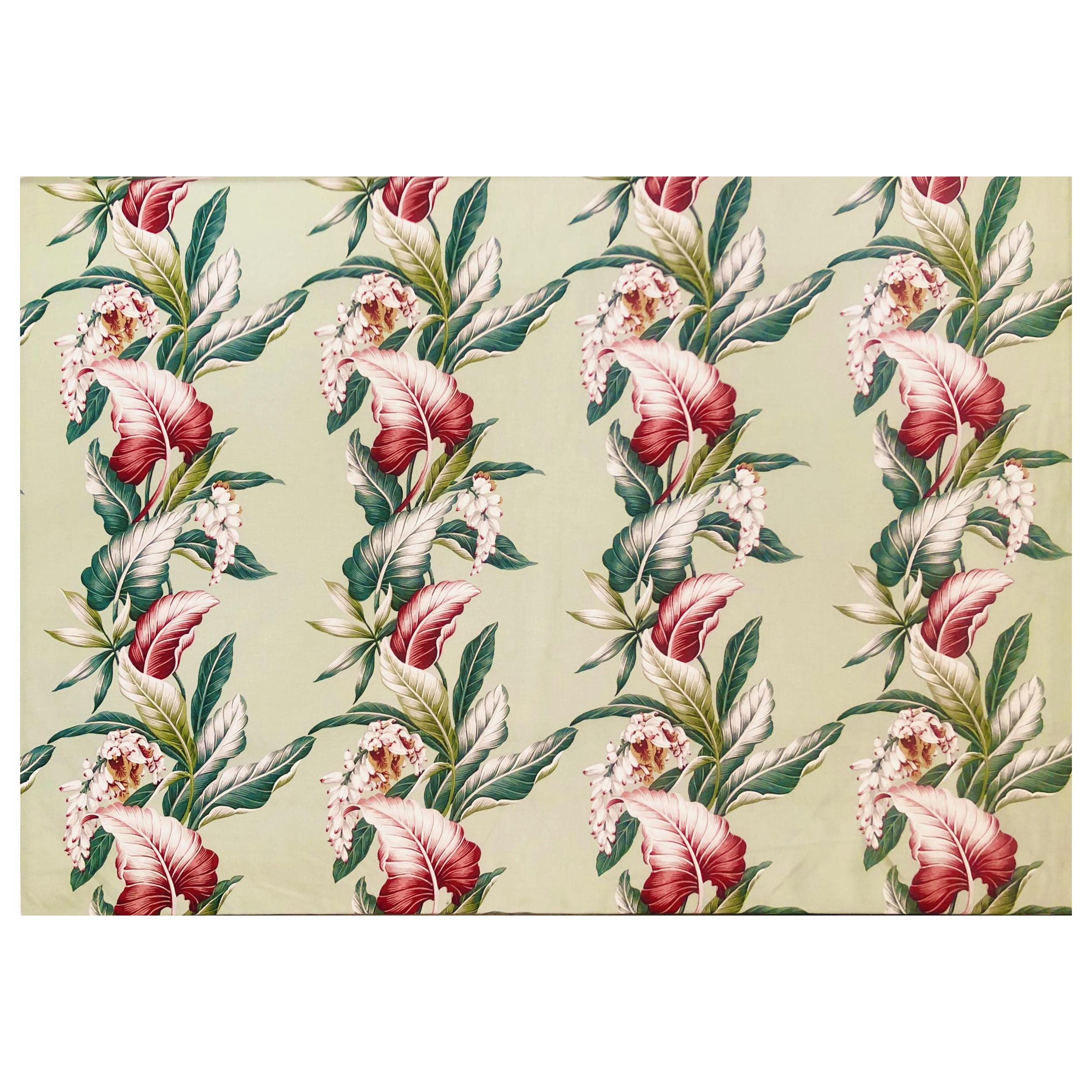 Mid Century Style Trendtex Cotton Fabric with Tropical Flower and Leaf Design For Sale