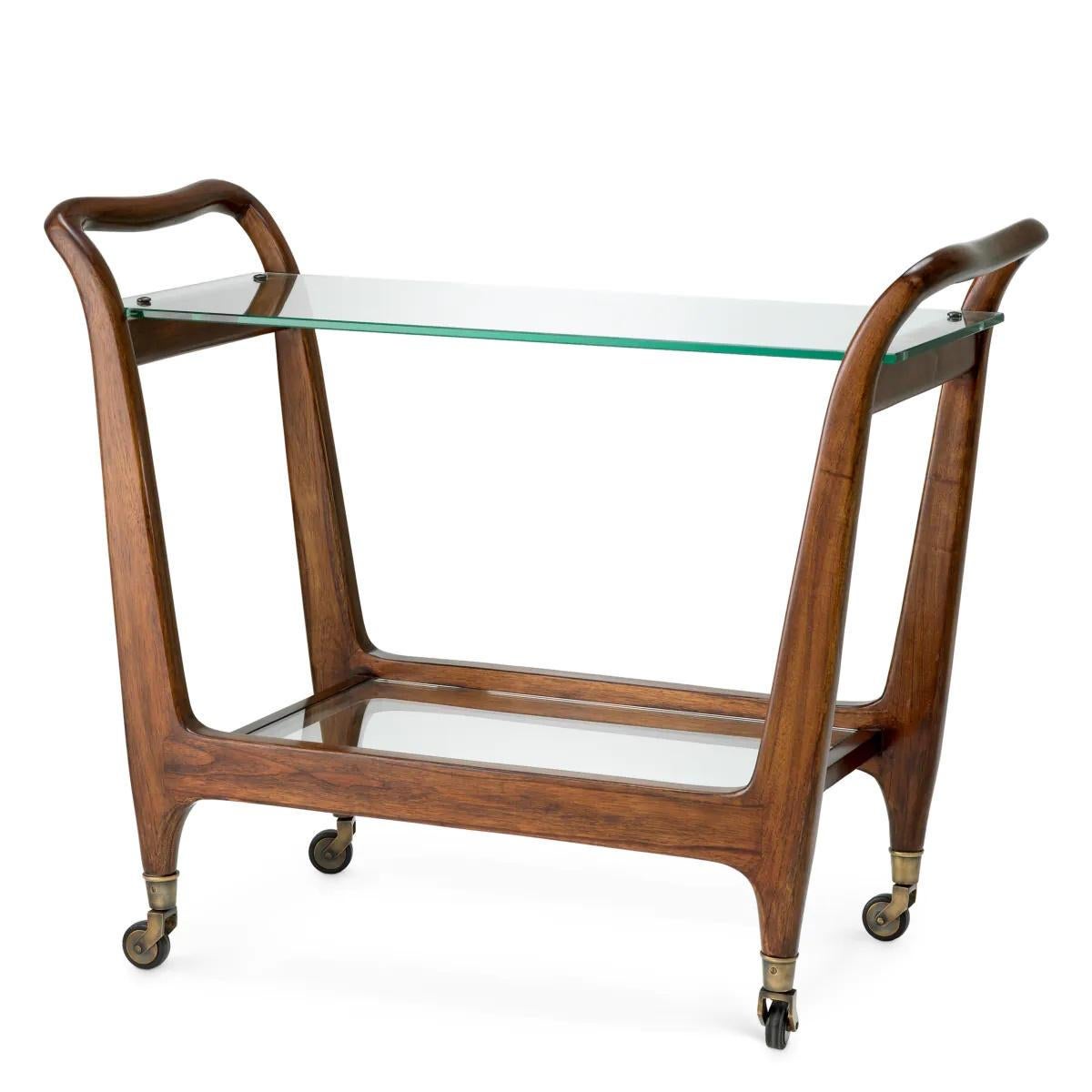 Mid-century style trolley, refined, classic brown finish, transparent glass.

Enhance your interior with the timeless refinement of this 1950s-style trolley.
With its rich brown finish and clear glass top, this elegant piece combines classic design
