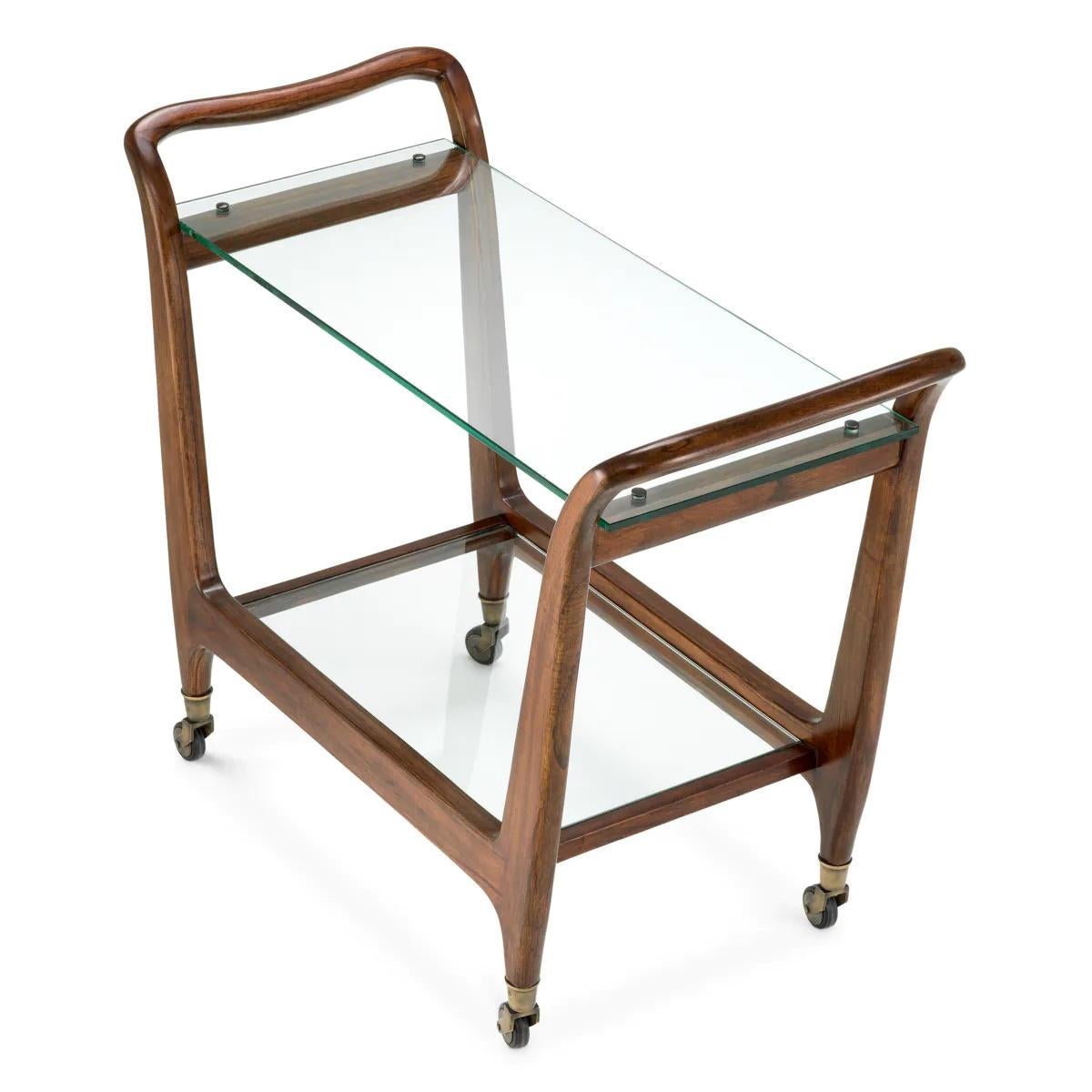French Mid-Century Style Trolley, Refined, Classic Brown Finish, Transparent Glass. For Sale