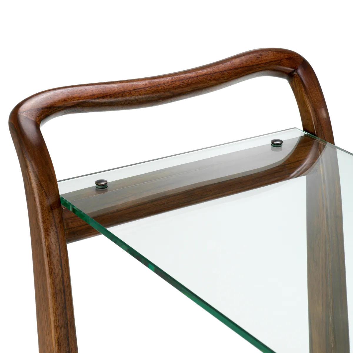 Mid-Century Style Trolley, Refined, Classic Brown Finish, Transparent Glass. In New Condition For Sale In Saint-Ouen, FR