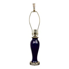 Mid-Century-Style Ultramarine Blue Glass and Brass Table Lamp