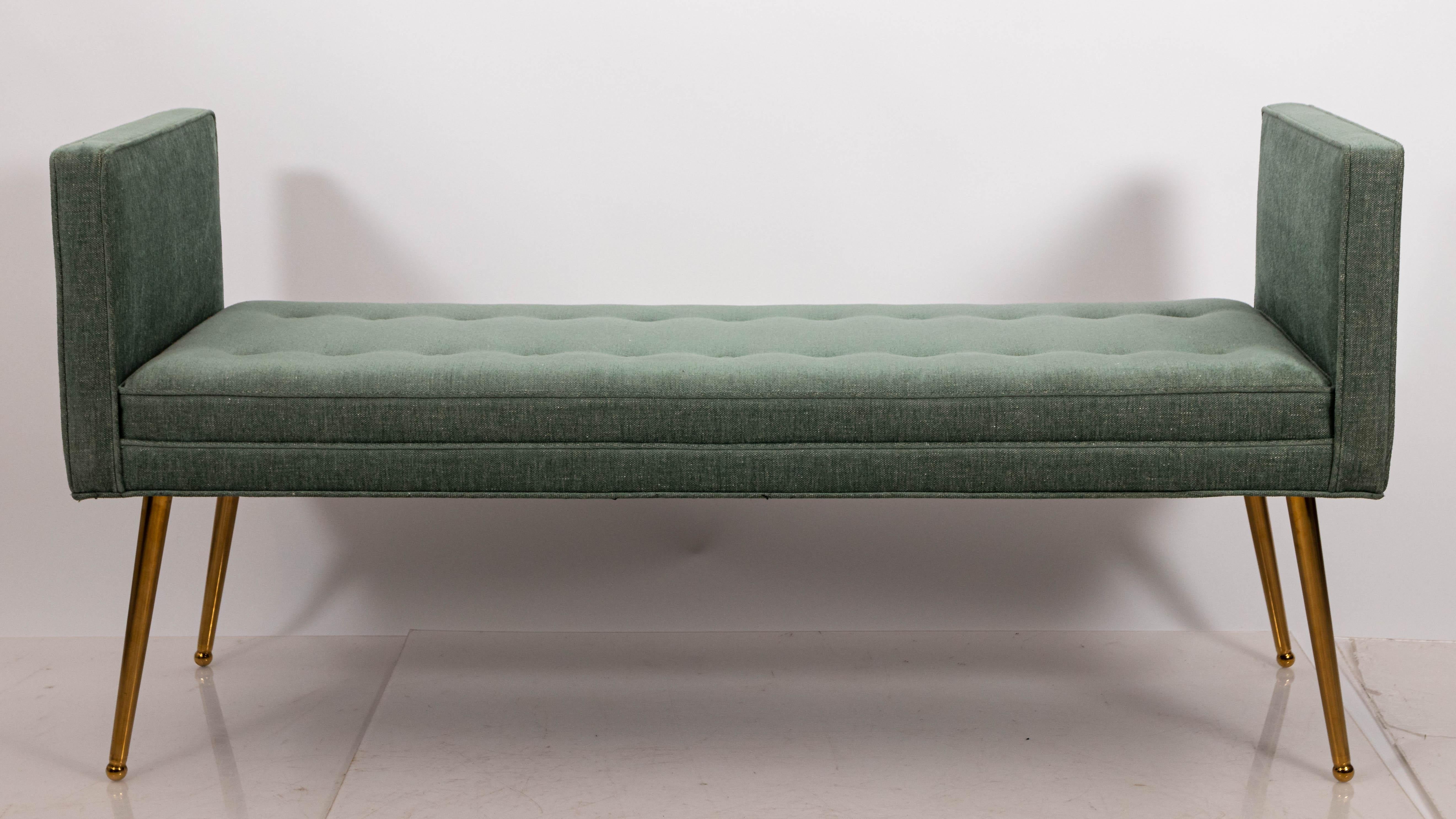 Mid-Century Modern Midcentury Style Upholstered Armed Bench For Sale