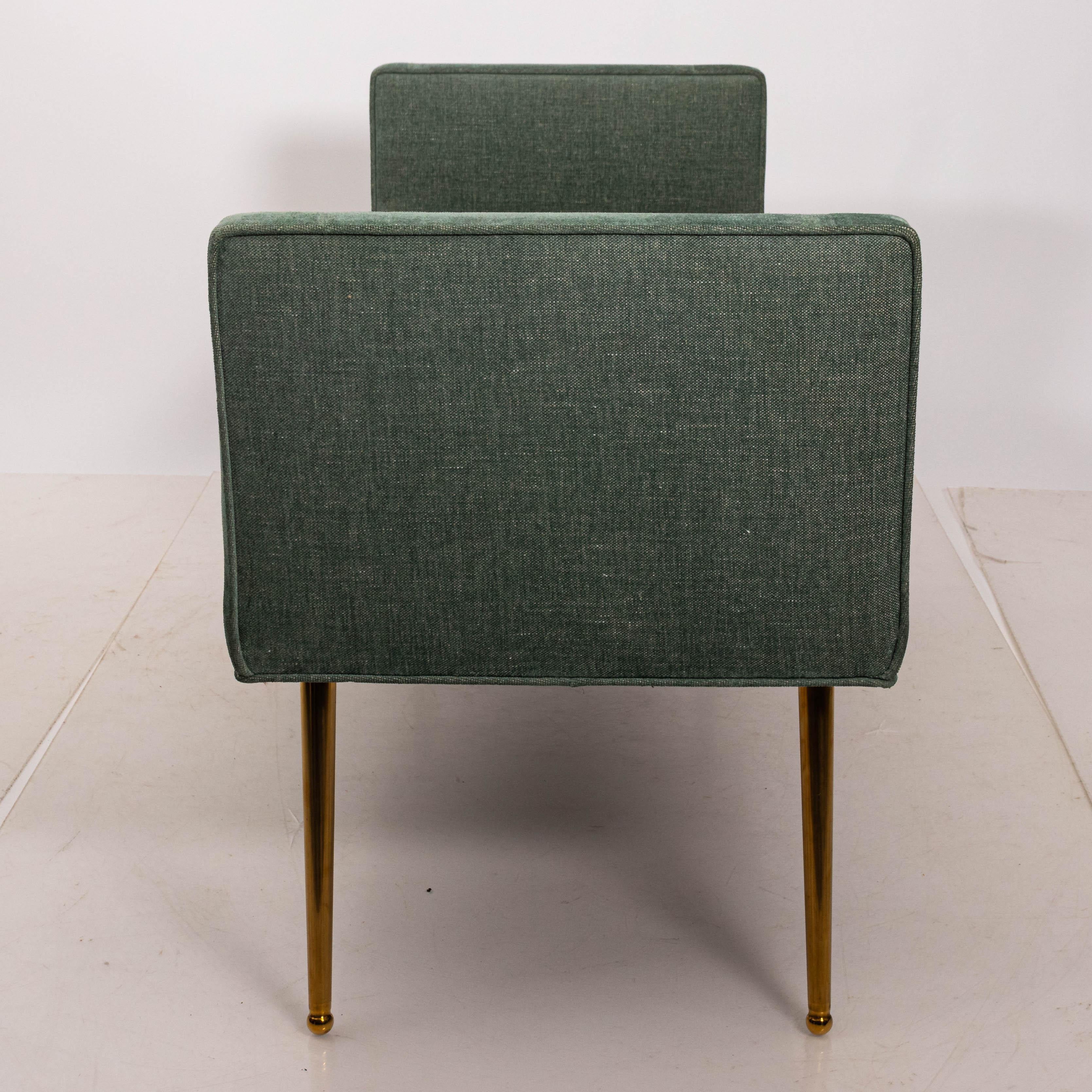American Midcentury Style Upholstered Armed Bench For Sale