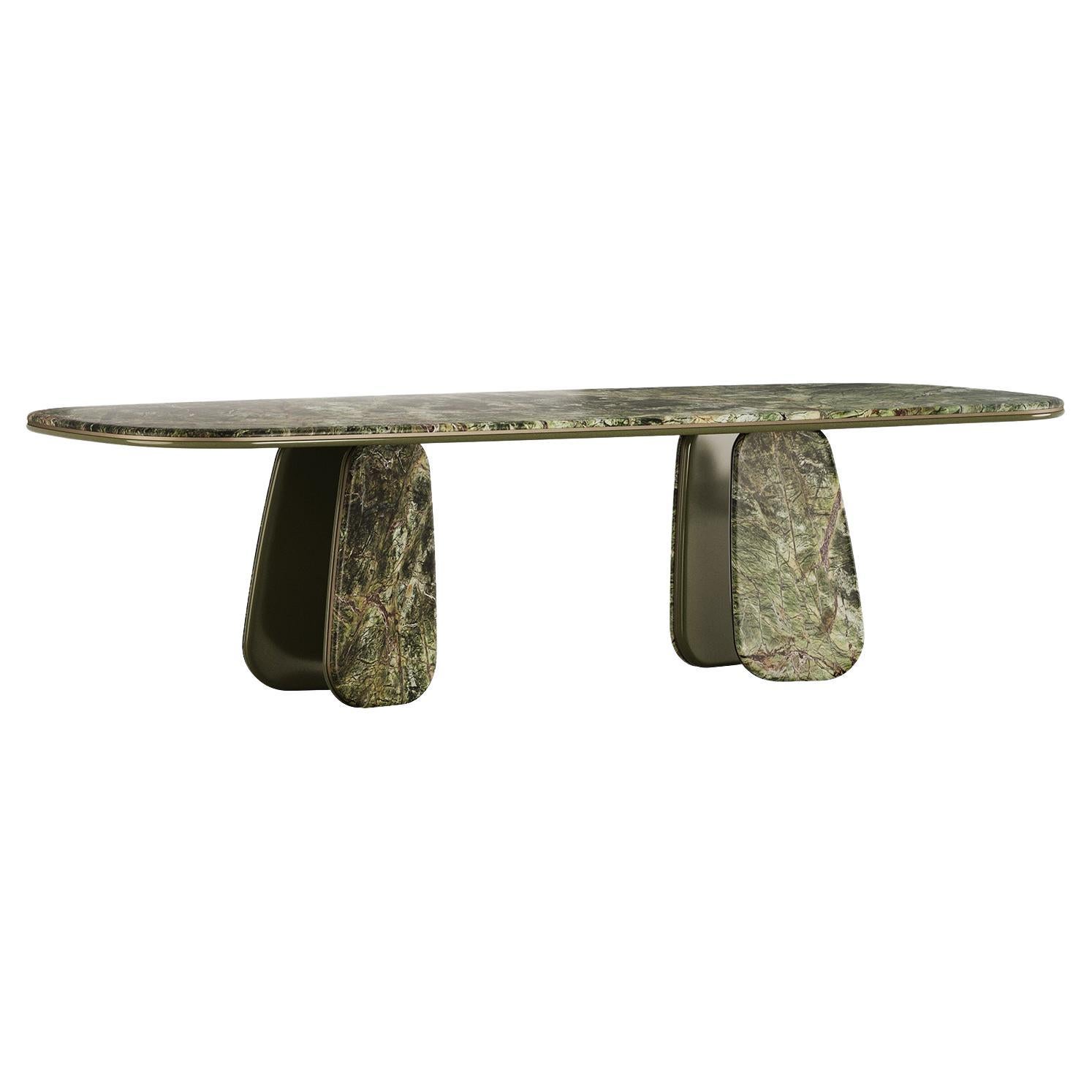 Mid-Century Style Vaggari Dining Table in Green Marble by Mavo Atelier, Handmade