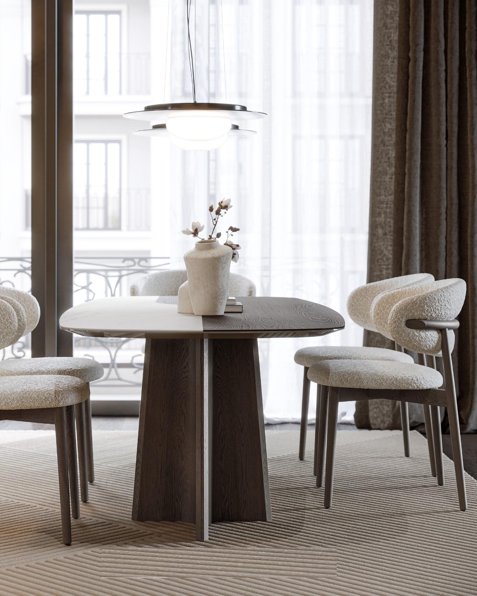 Zeitgenössischer Samt-Esszimmerstuhl mit glänzend lackiertem Gestell im Angebot 2