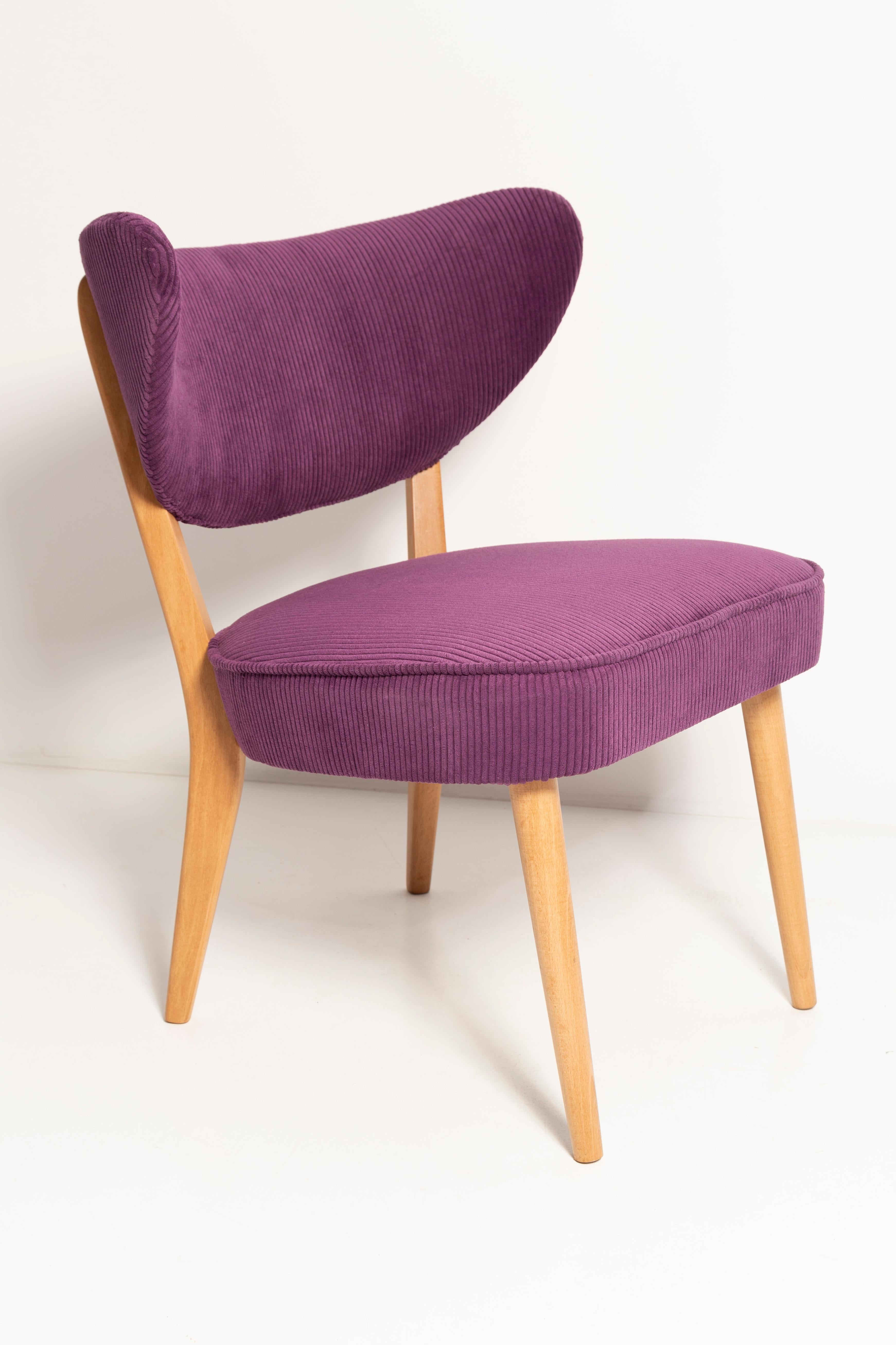 Hand-Crafted Midcentury Style Violet Velvet Club Chair, by Vintola Studio, Europe, Poland For Sale