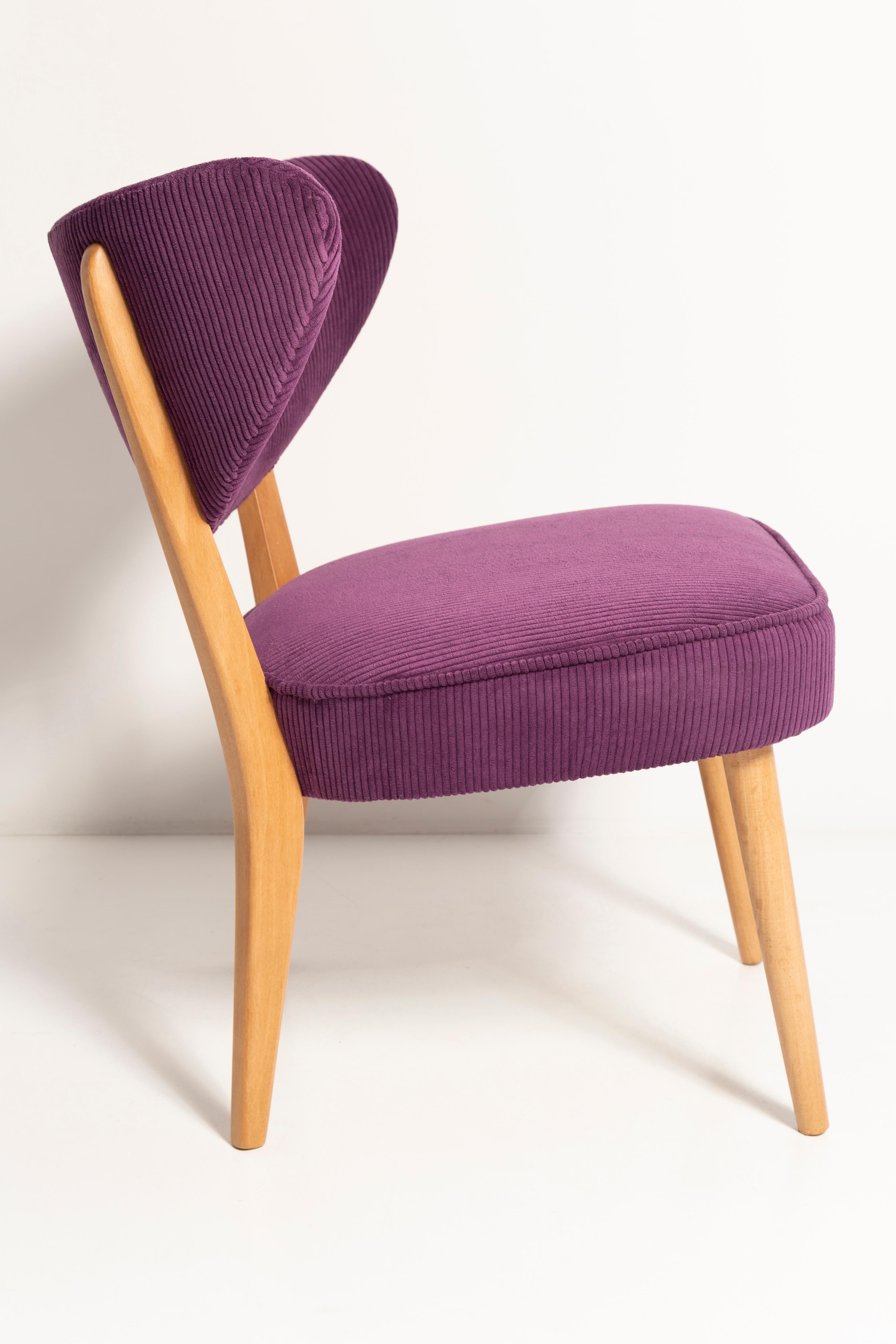 Midcentury Style Violet Velvet Club Chair, by Vintola Studio, Europe, Poland In Good Condition For Sale In 05-080 Hornowek, PL