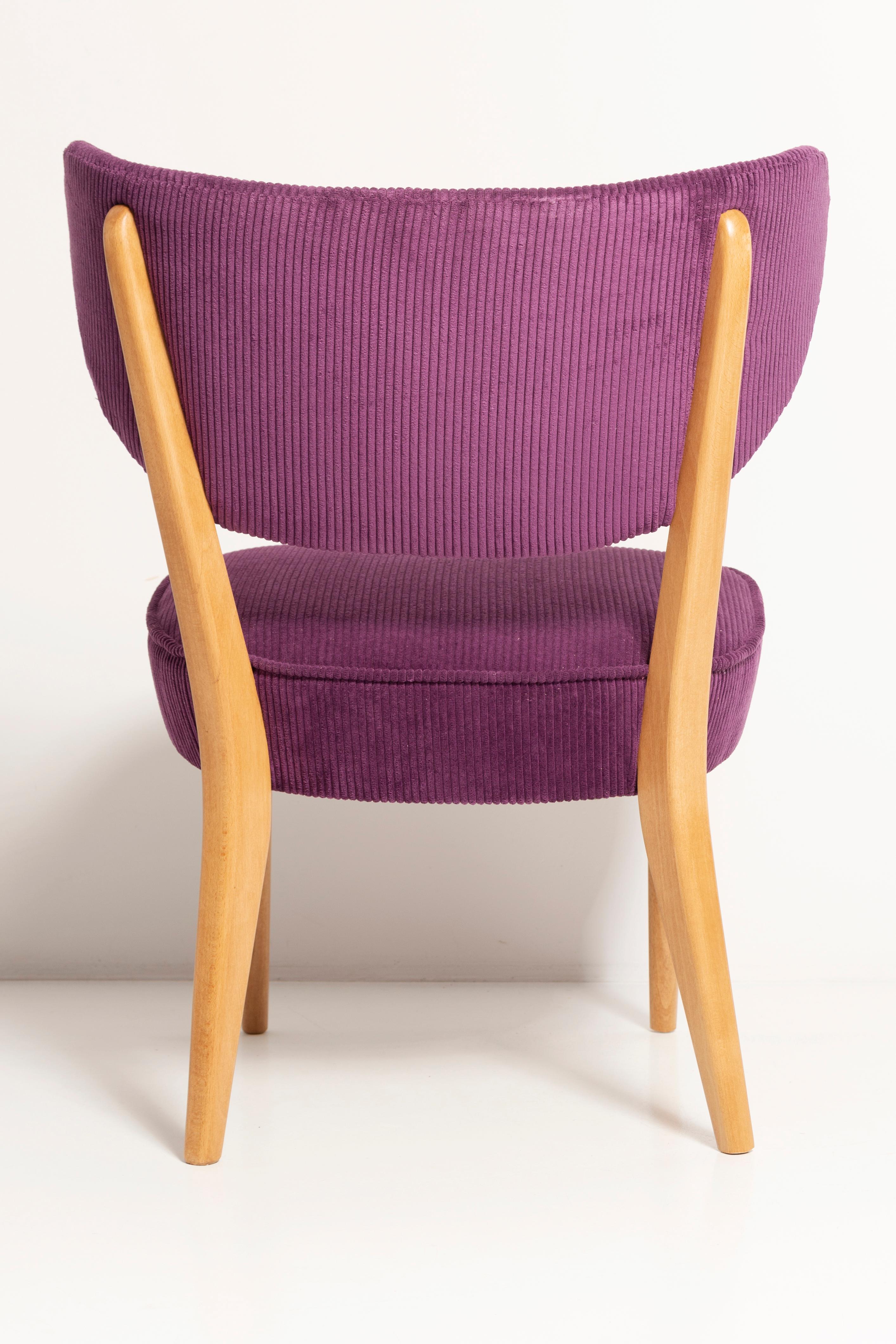 Bouclé Midcentury Style Violet Velvet Club Chair, by Vintola Studio, Europe, Poland For Sale