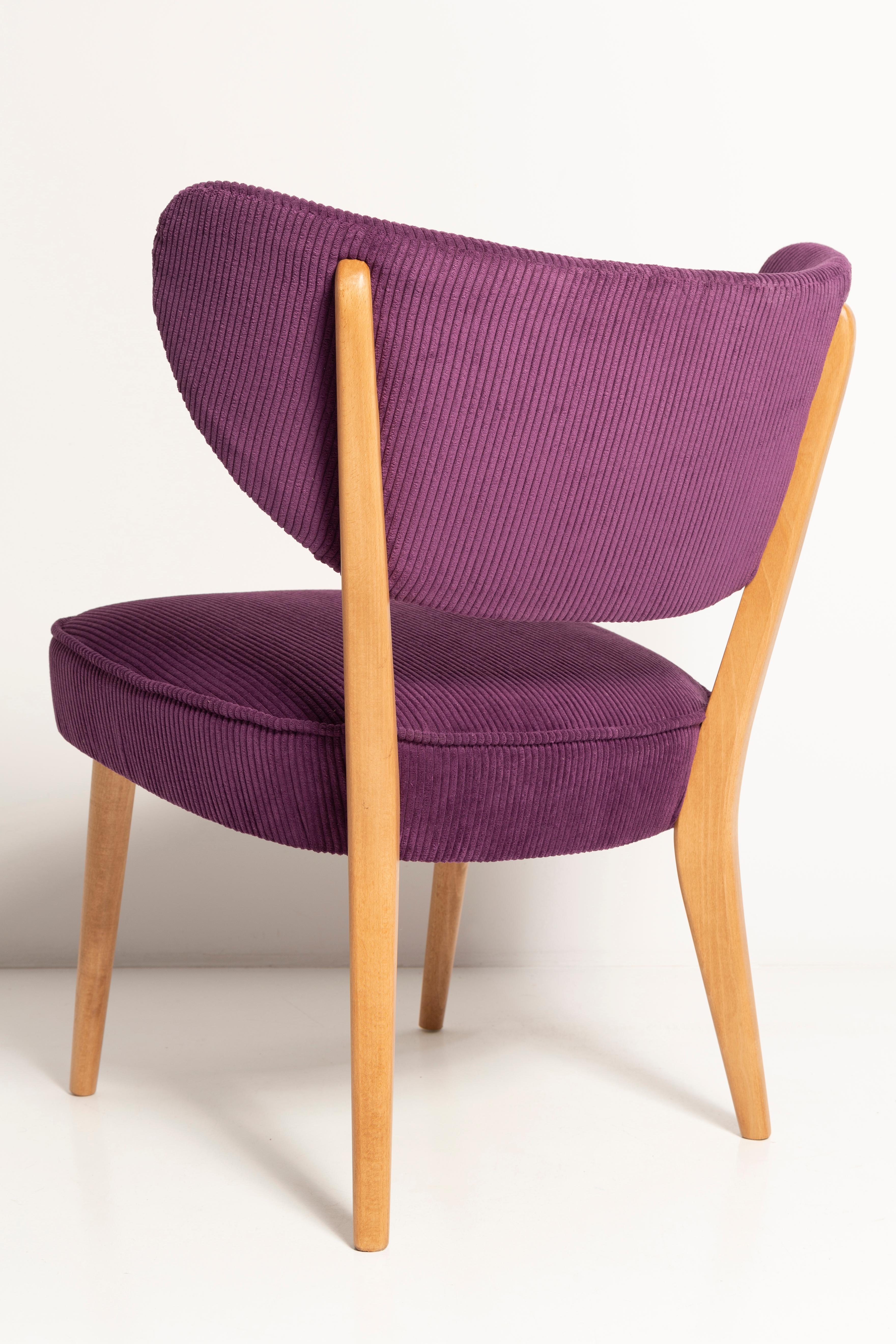 Midcentury Style Violet Velvet Club Chair, by Vintola Studio, Europe, Poland For Sale 1
