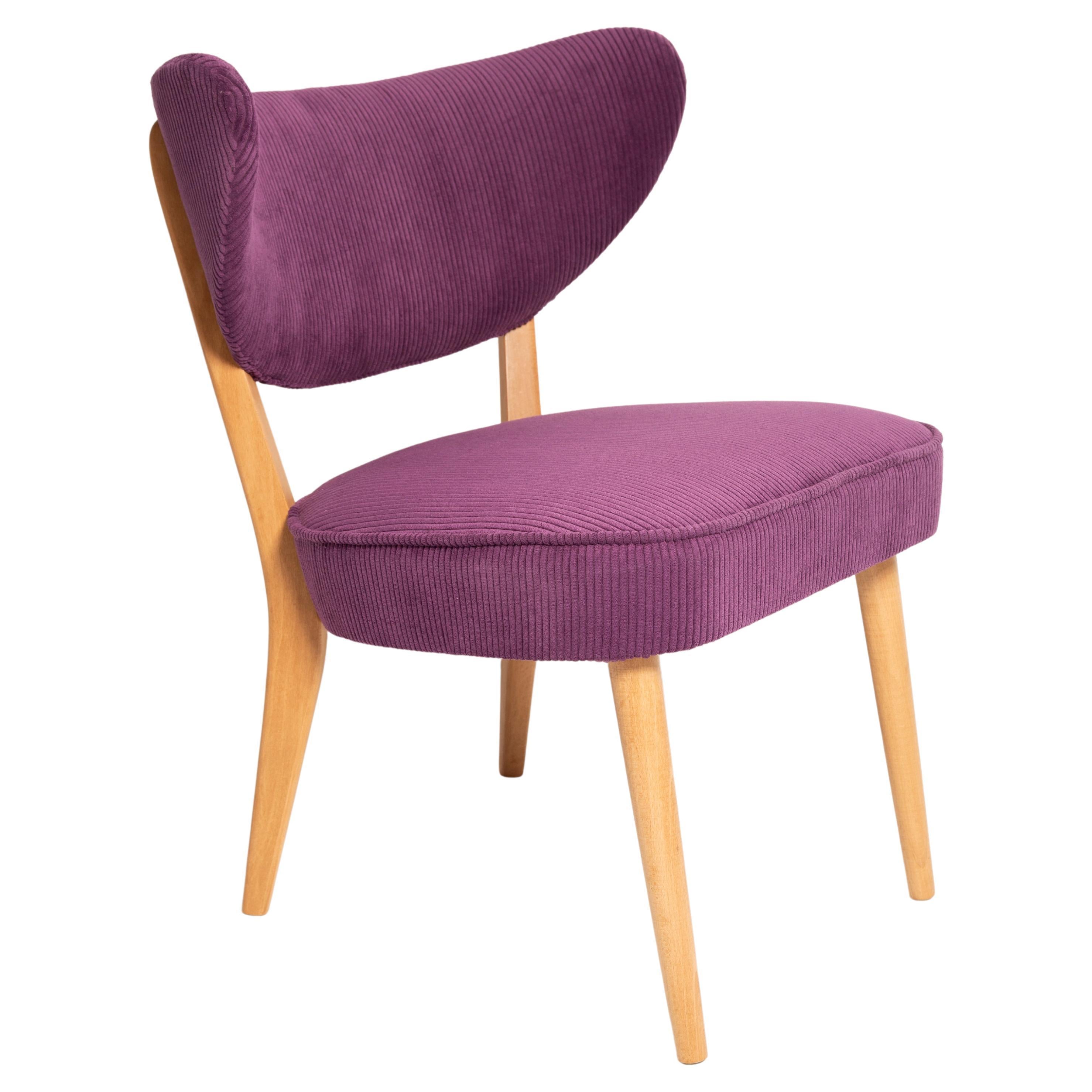 Midcentury Style Violet Velvet Club Chair, by Vintola Studio, Europe, Poland For Sale