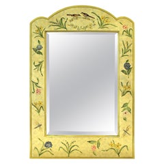 Midcentury Style Wall Mirror with Painted Birds 
Flowers