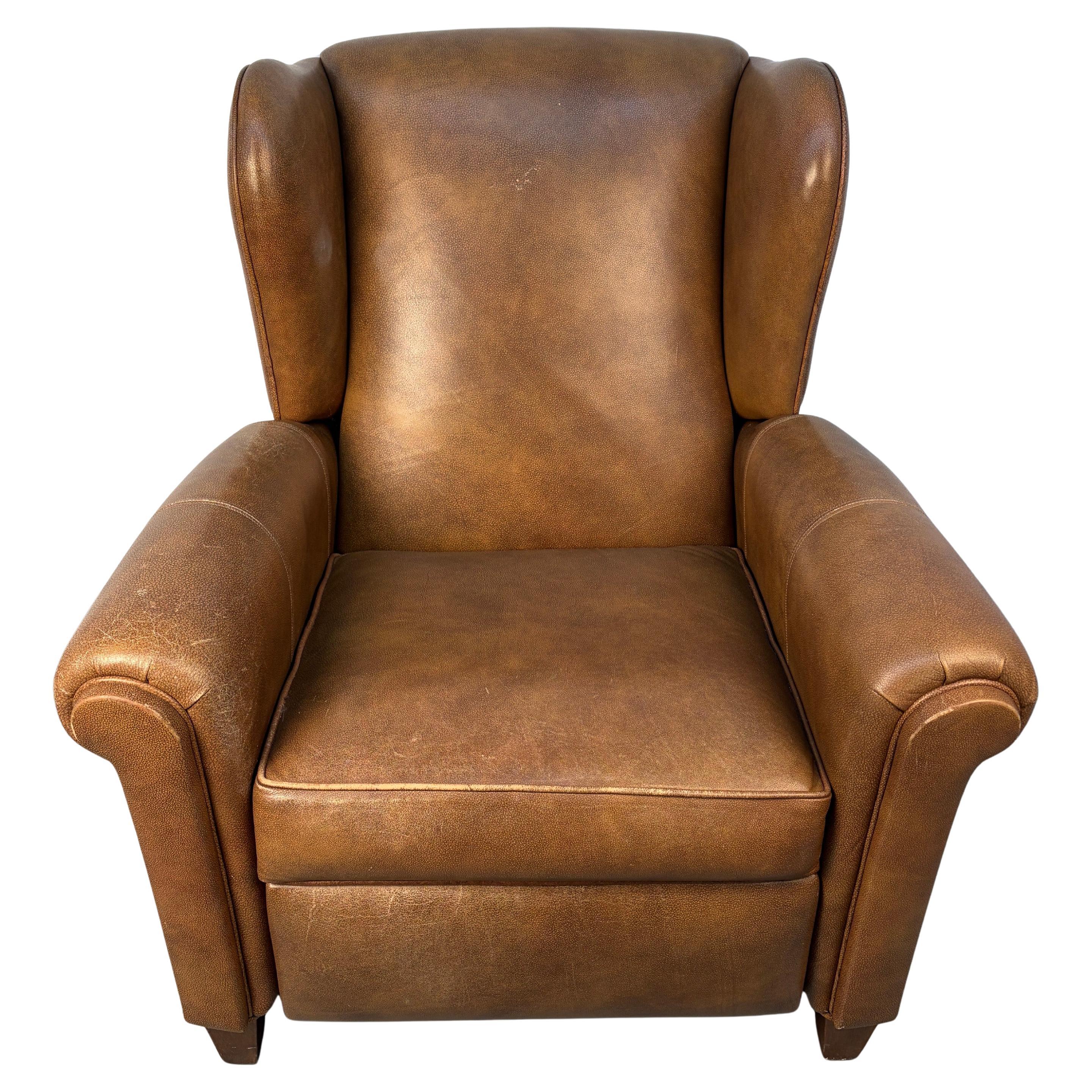 Mid-Century Style Wing-Backed Reclining Lounge Chair For Sale