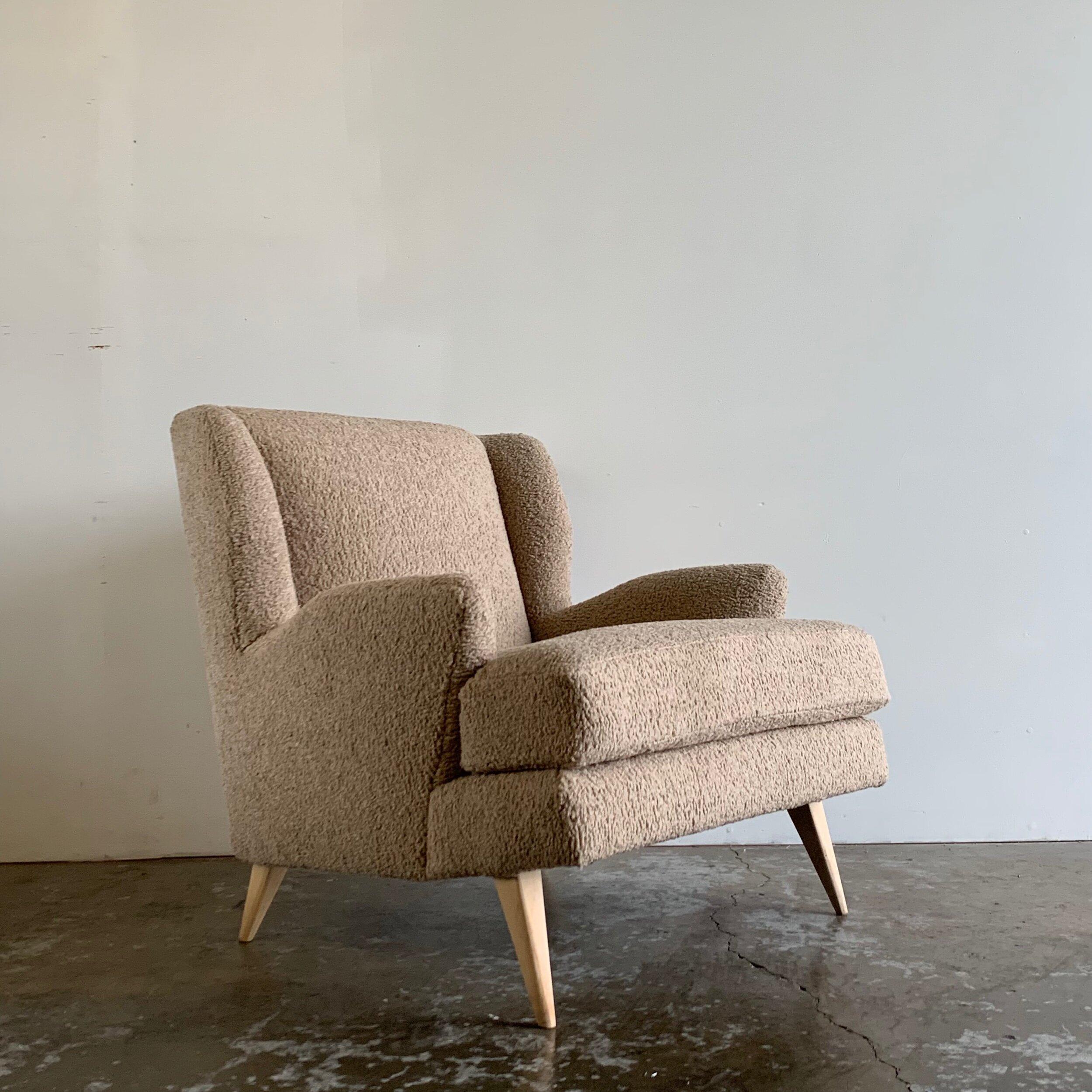 Contemporary Mid Century Style Wingback Chair in Toast For Sale