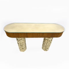 Mid-Century Style Wood and Brass Center Console, Italy, 1990s