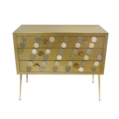 Midcentury Style Wood Colored Glass and Brass Italian Commode by L.a. Studio