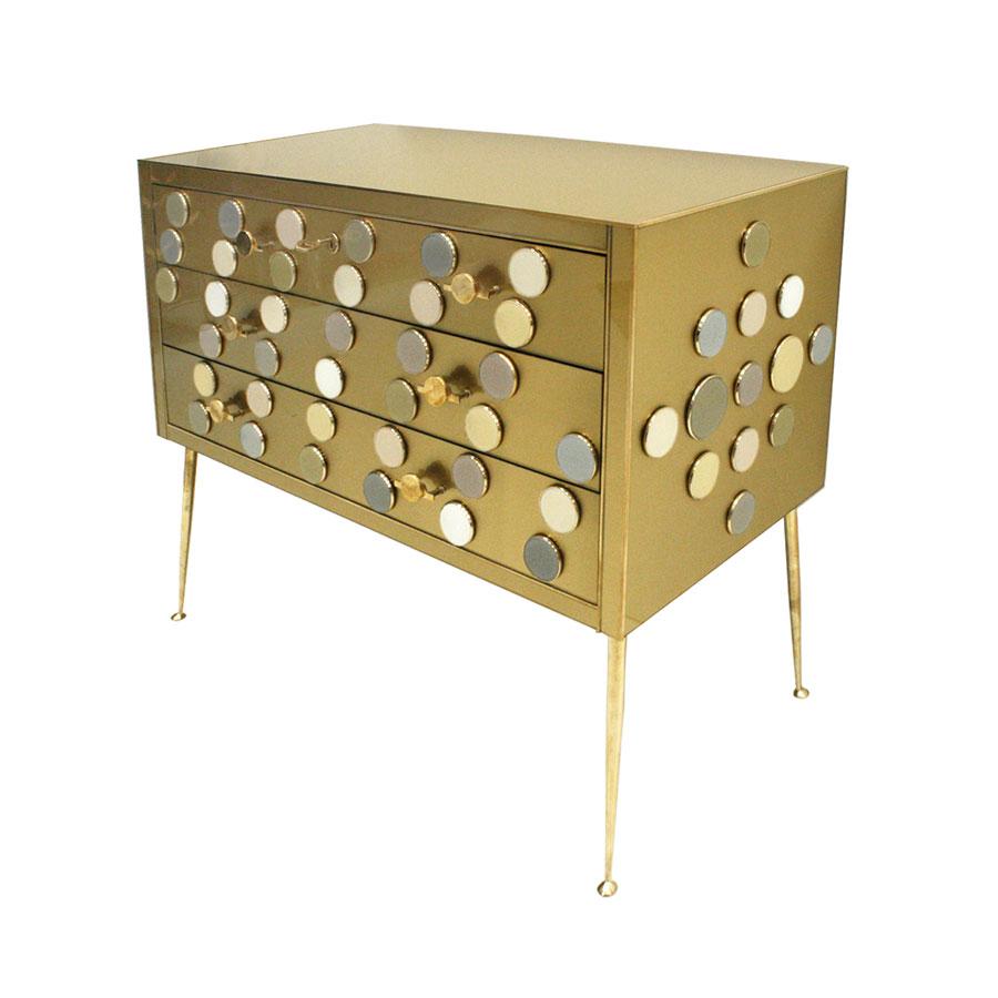 Mid-Century Modern Midcentury Style Wood Colored Glass and Brass Italian Commode by L.a. Studio For Sale