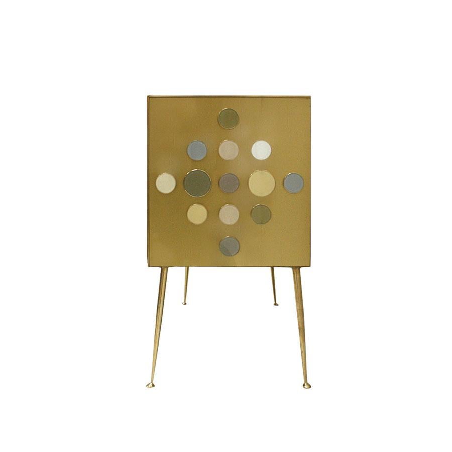 Midcentury Style Wood Colored Glass and Brass Italian Commode by L.a. Studio In Good Condition For Sale In Ibiza, Spain