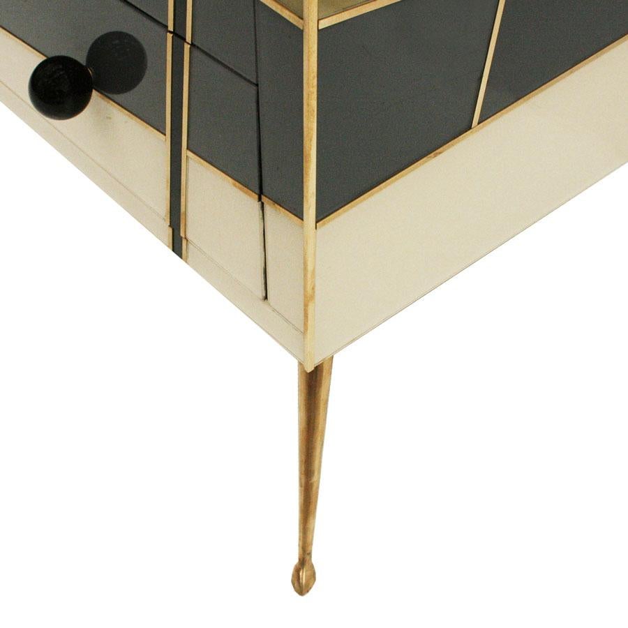 Contemporary Midcentury Style Wood Colored Glass and Brass Italian Commode by L.A. Studio For Sale