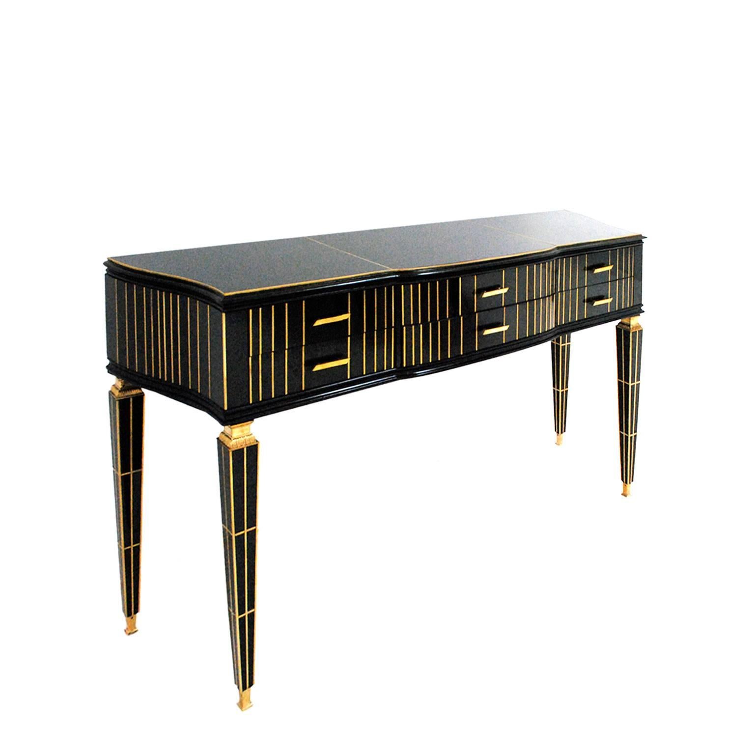Mid-Century Modern Mid-cCentury Style Wood Covered in Black Murano Glass Italian Commode For Sale