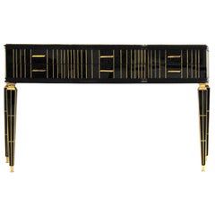 Midcentury Style Wood Covered in Black Murano Glass Italian Commode