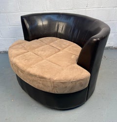 Mid-Century Styled Leather Swivel Lounge Chair