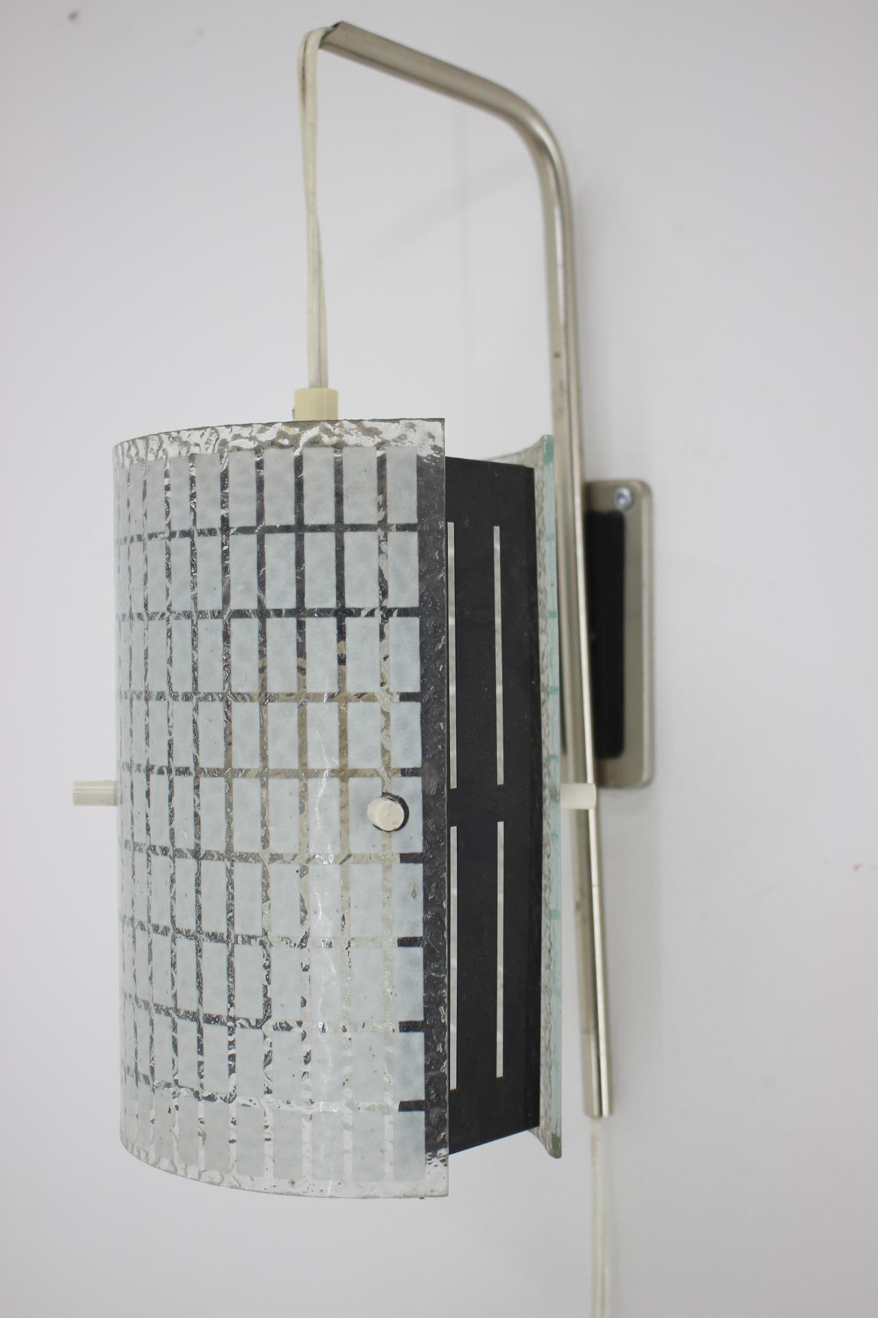 Metal Mid-Century Stylish Glass Design Lamp, Czechoslovakia / 1960’s For Sale