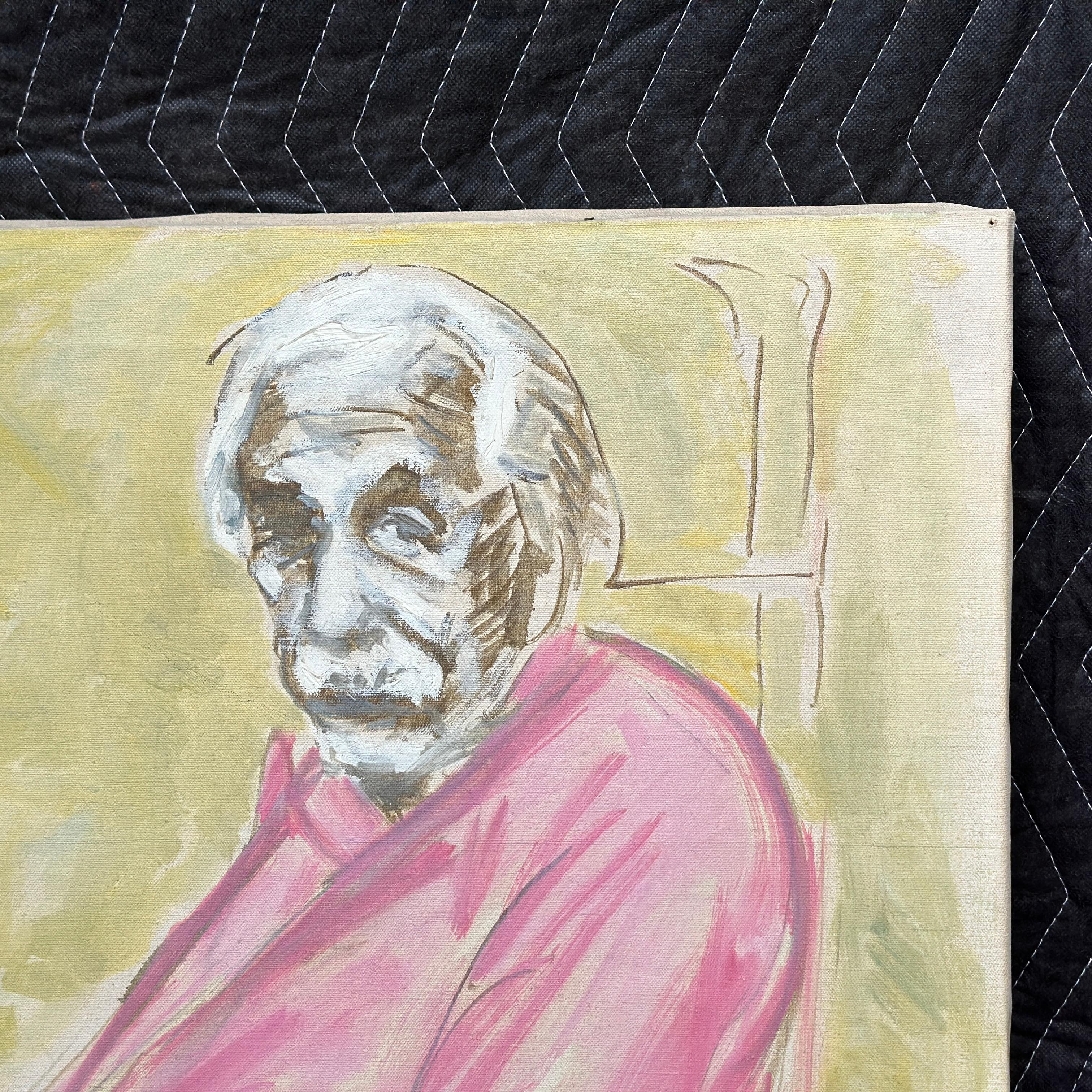 Stilisiertes Porträt von Albert Einstein, Original, Ölgemälde auf Leinwand, Mid-Century (Moderne der Mitte des Jahrhunderts) im Angebot