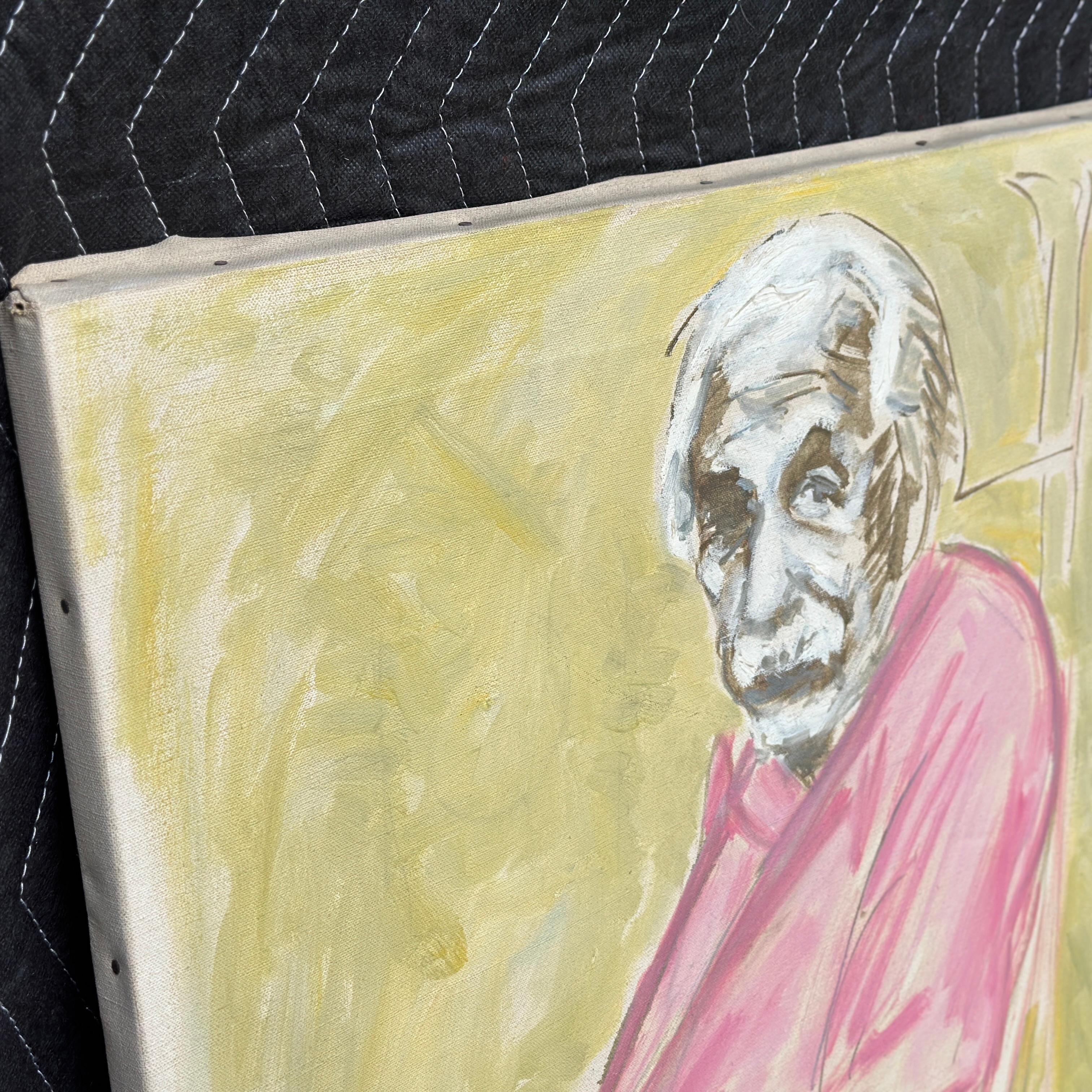 Stilisiertes Porträt von Albert Einstein, Original, Ölgemälde auf Leinwand, Mid-Century (amerikanisch) im Angebot
