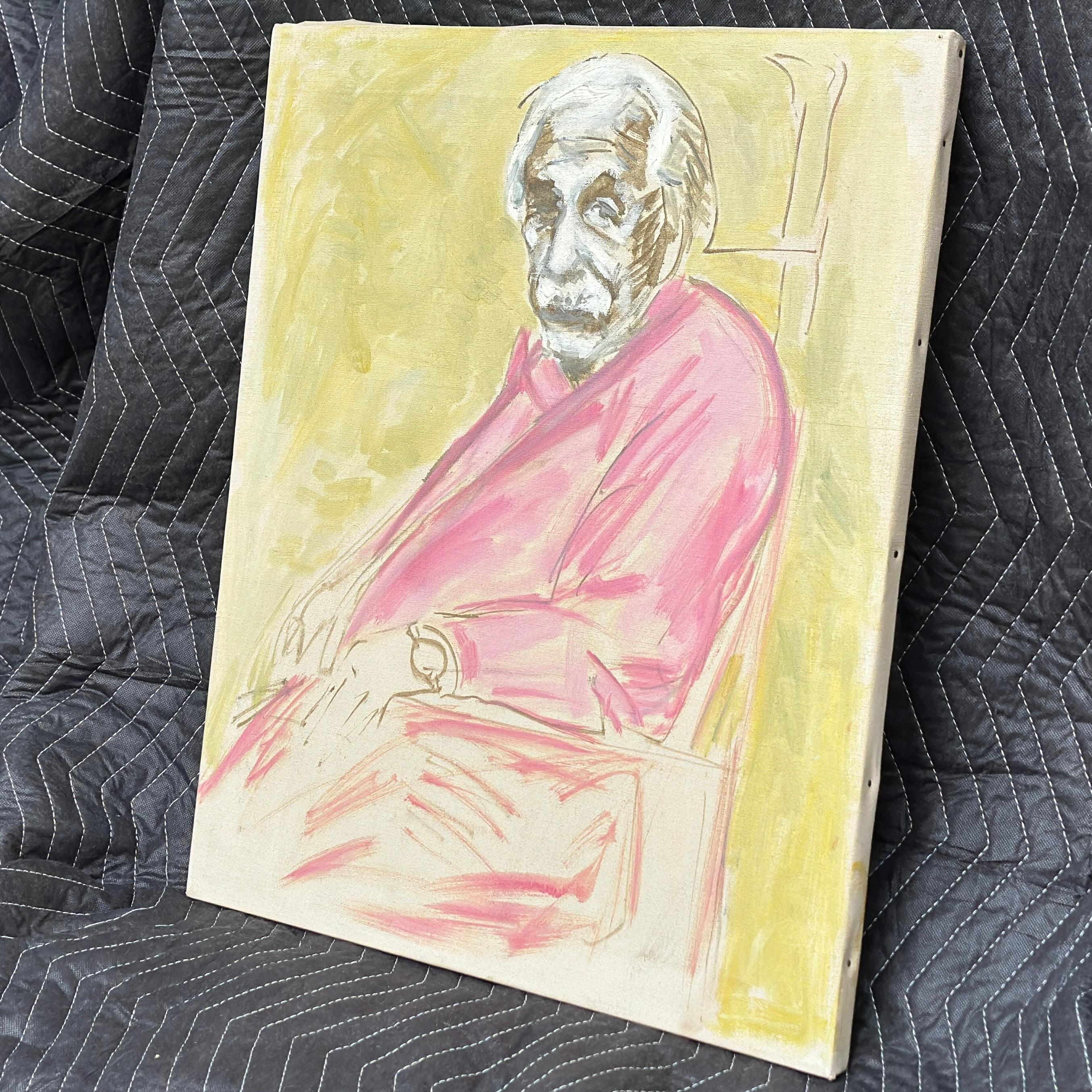 Stilisiertes Porträt von Albert Einstein, Original, Ölgemälde auf Leinwand, Mid-Century im Zustand „Gut“ im Angebot in West Chester, PA